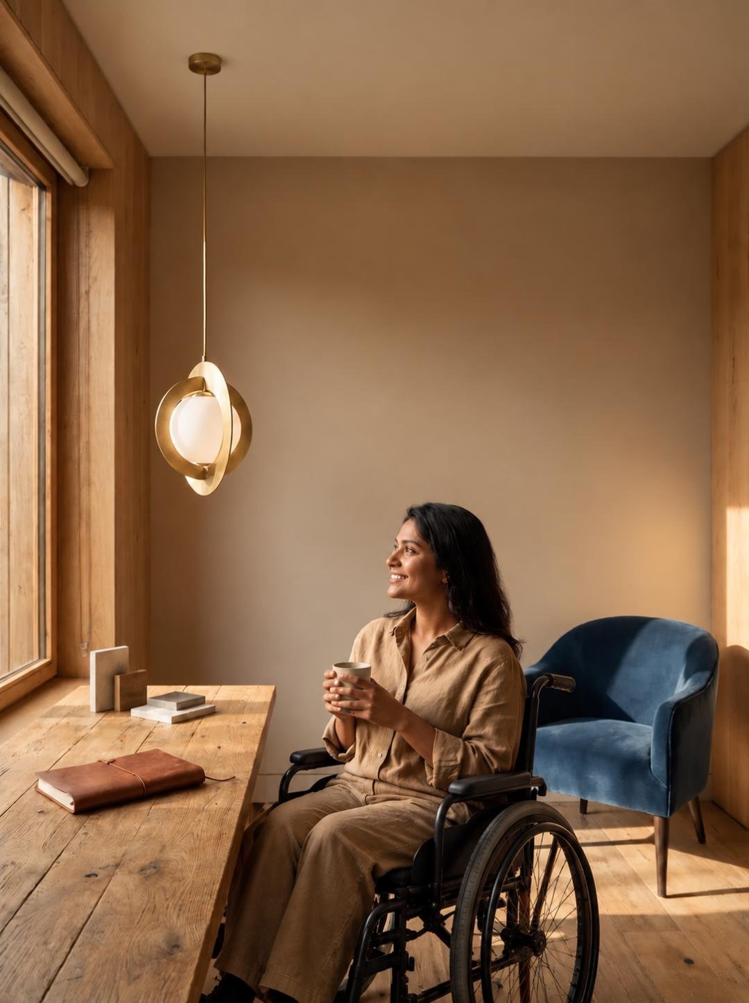 A participant enjoying a quiet morning at home