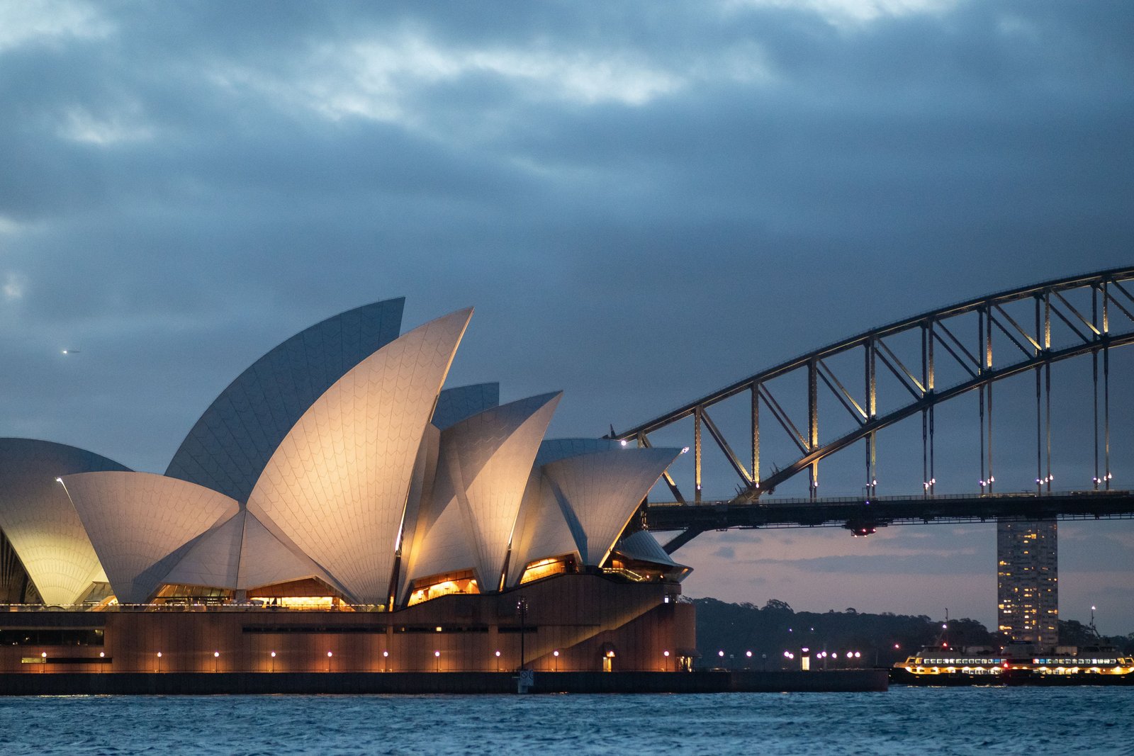 Sydney Opera House and the Harbour Bridge at dusk